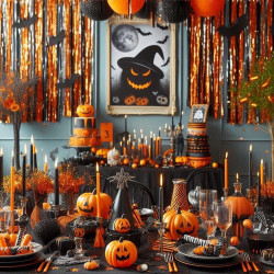 Jonami 2 rideau métallique tinsel orange noir, rideaux à franges en aluminium, toile de fond pour photos de fête, decoration ann