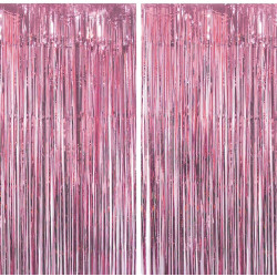Jonami 2 rideau métallique tinsel rose, rideaux à franges en aluminium, toile de fond pour photos de fête rose, decoration anniv