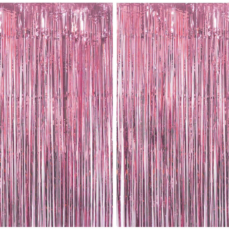 Jonami 2 rideau métallique tinsel rose, rideaux à franges en aluminium, toile de fond pour photos de fête rose, decoration anniv