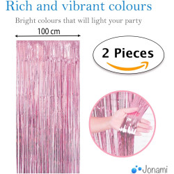 Jonami 2 rideau métallique tinsel rose, rideaux à franges en aluminium, toile de fond pour photos de fête rose, decoration anniv