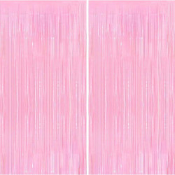 Jonami 2 Rideau Métallique Tinsel Rose Clair, Rideaux à Franges en Aluminium, Toile de Fond pour Photos de Fête, Décoration Anni