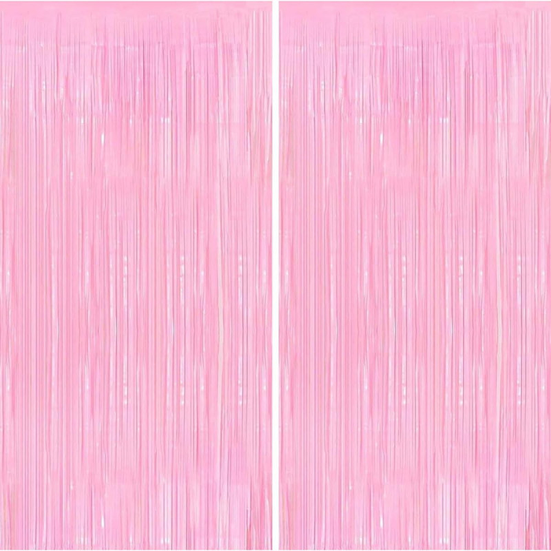 Jonami 2 Rideau Métallique Tinsel Rose Clair, Rideaux à Franges en Aluminium, Toile de Fond pour Photos de Fête, Décoration Anni