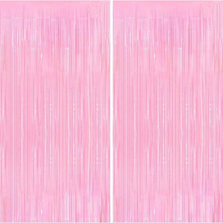 Jonami 2 Rideau Métallique Tinsel Rose Clair, Rideaux à Franges en Aluminium, Toile de Fond pour Photos de Fête, Décoration Anni