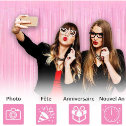 Jonami 2 Rideau Métallique Tinsel Rose Clair, Rideaux à Franges en Aluminium, Toile de Fond pour Photos de Fête, Décoration Anni