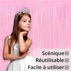 Jonami 2 Rideau Métallique Tinsel Rose Clair, Rideaux à Franges en Aluminium, Toile de Fond pour Photos de Fête, Décoration Anni
