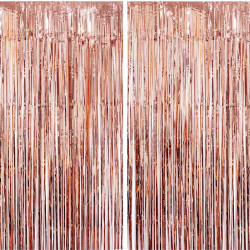 2 rideau métallique tinsel roseor, rideaux à franges en aluminium, toile de fond pour photos de fête rose or, decoration anniver
