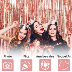 2 rideau métallique tinsel roseor, rideaux à franges en aluminium, toile de fond pour photos de fête rose or, decoration anniver