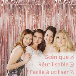 2 rideau métallique tinsel roseor, rideaux à franges en aluminium, toile de fond pour photos de fête rose or, decoration anniver