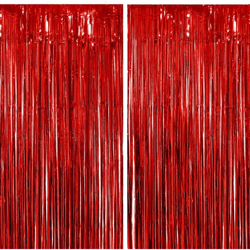Jonami 2 Rideau Métallique Tinsel Rouge, Rideaux à Franges en Aluminium, Toile de Fond pour Photos de Fête, Decoration Anniversa