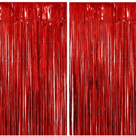 Jonami 2 Rideau Métallique Tinsel Rouge, Rideaux à Franges en Aluminium, Toile de Fond pour Photos de Fête, Decoration Anniversa