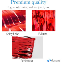 Jonami 2 Rideau Métallique Tinsel Rouge, Rideaux à Franges en Aluminium, Toile de Fond pour Photos de Fête, Decoration Anniversa