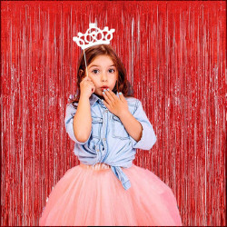 Jonami 2 Rideau Métallique Tinsel Rouge, Rideaux à Franges en Aluminium, Toile de Fond pour Photos de Fête, Decoration Anniversa
