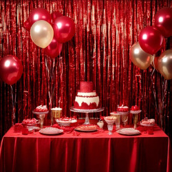 Jonami 2 Rideau Métallique Tinsel Rouge, Rideaux à Franges en Aluminium, Toile de Fond pour Photos de Fête, Decoration Anniversa