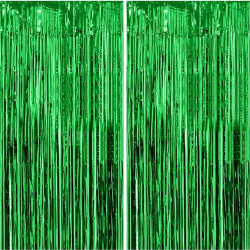 Jonami 2 Rideau Métallique Tinsel Vert, Rideaux à Franges en Aluminium, Toile de Fond pour Photos de Fête, Décoration Anniversai