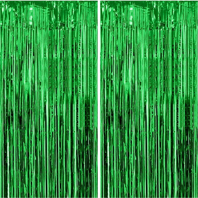 Jonami 2 Rideau Métallique Tinsel Vert, Rideaux à Franges en Aluminium, Toile de Fond pour Photos de Fête, Décoration Anniversai