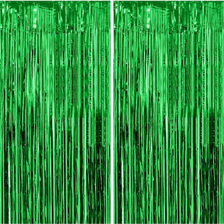 Jonami 2 Rideau Métallique Tinsel Vert, Rideaux à Franges en Aluminium, Toile de Fond pour Photos de Fête, Décoration Anniversai