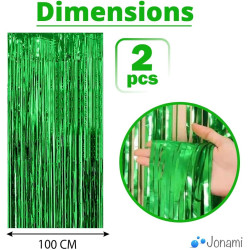 Jonami 2 Rideau Métallique Tinsel Vert, Rideaux à Franges en Aluminium, Toile de Fond pour Photos de Fête, Décoration Anniversai