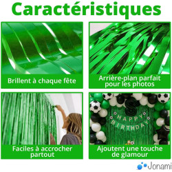Jonami 2 Rideau Métallique Tinsel Vert, Rideaux à Franges en Aluminium, Toile de Fond pour Photos de Fête, Décoration Anniversai