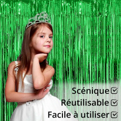 Jonami 2 Rideau Métallique Tinsel Vert, Rideaux à Franges en Aluminium, Toile de Fond pour Photos de Fête, Décoration Anniversai