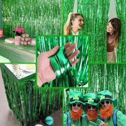 Jonami 2 Rideau Métallique Tinsel Vert, Rideaux à Franges en Aluminium, Toile de Fond pour Photos de Fête, Décoration Anniversai