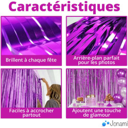 Jonami 2 Rideau Métallique Tinsel Violet, Rideaux à Franges en Aluminium, Toile de Fond pour Photos de Fête, Décoration Annivers