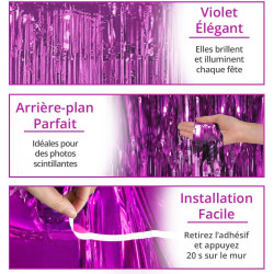 Jonami 2 Rideau Métallique Tinsel Violet, Rideaux à Franges en Aluminium, Toile de Fond pour Photos de Fête, Décoration Annivers