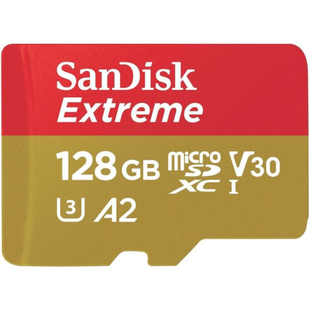 SanDisk 128 Go Extreme carte microSDXC pour caméras embarquées et drones + Adaptateur SD + RescuePRO Deluxe, jusqu'à 190 Mo/s, a