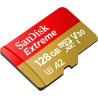 SanDisk 128 Go Extreme carte microSDXC pour caméras embarquées et drones + Adaptateur SD + RescuePRO Deluxe, jusqu'à 190 Mo/s, a
