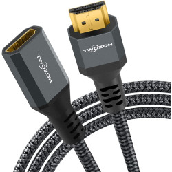 Twozoh Câble d'extension HDMI 8K 0.3M, Lot de 2 Câbles HDMI 2.1 Mâle vers Femelle, Câble d'Extension HDMI Tressé en Nylon Prenan