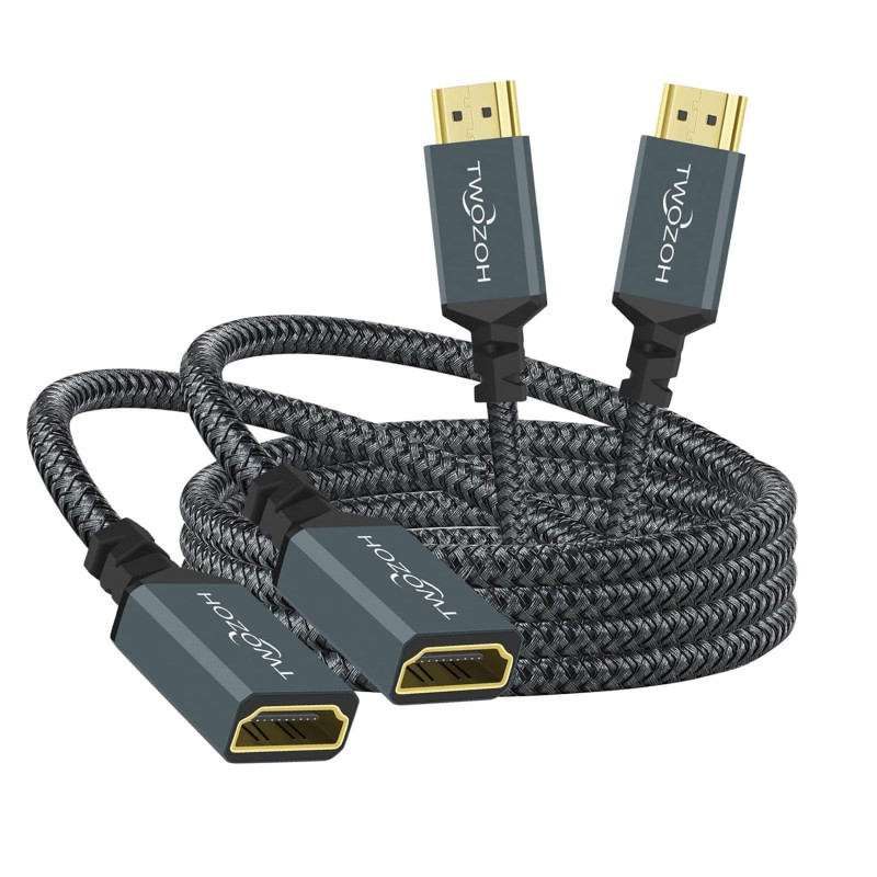 Twozoh Lot de 2 câbles d'extension HDMI 4K mâle vers femelle, câble adaptateur HDMI 2.0 en nylon tressé pour 4K @ 60 Hz 3D HDR