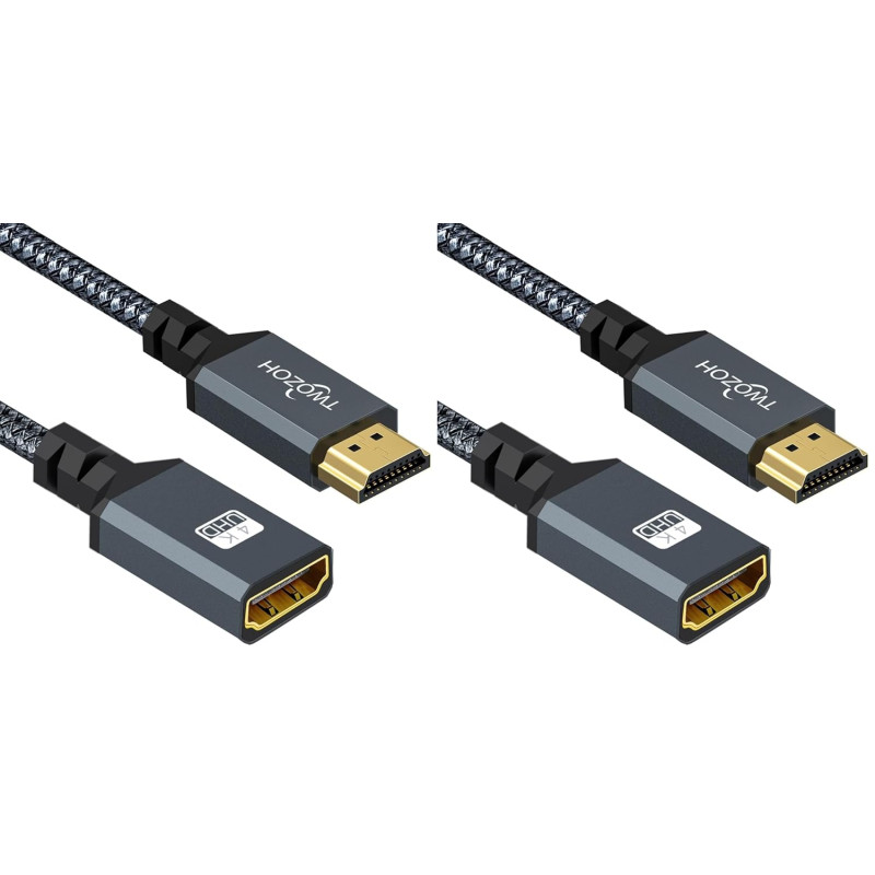 Twozoh Câble d'Extension HDMI Mâle vers Femelle en Nylon Tressé - Adaptateur 2.0 Compatible 4K à 60 Hz 3D HDR (1M) (Lot de 2)