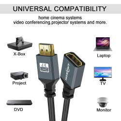 Twozoh Câble Spiralé HDMI Rallonge, Plug-Play Extension Mâle vers Femelle, 3D 4K@60Hz 2,0a/b 1080p (0,3M-1,5M)