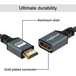 Twozoh Câble Spiralé HDMI Rallonge, Plug-Play Extension Mâle vers Femelle, 3D 4K@60Hz 2,0a/b 1080p (0,3M-1,5M)
