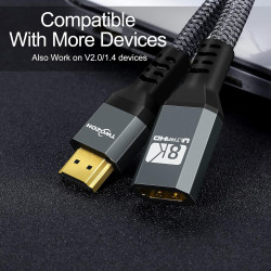 Twozoh Câble d'extension HDMI 8K 1.5M, Lot de 2 Câbles HDMI 2.1 Mâle vers Femelle, Câble d'Extension HDMI Tressé en Nylon Prenan