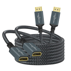 Twozoh Lot de 2 câbles d'extension HDMI 4K Mâle vers Femelle 5M, câble adaptateur HDMI 2.0 en nylon tressé 4K@60Hz 3D HDR