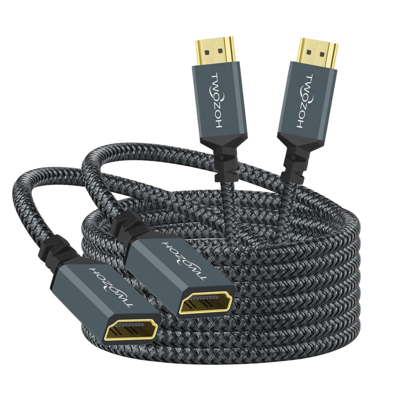 Twozoh Lot de 2 câbles d'extension HDMI 4K mâle vers femelle, câble adaptateur HDMI 2.0 en nylon tressé 4K @ 60 Hz 3D HDR