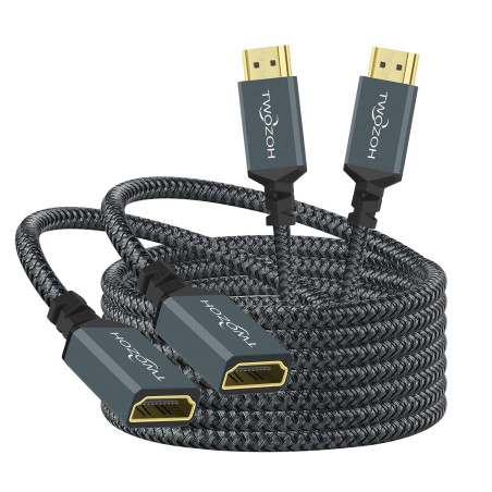 Twozoh Lot de 2 câbles d'extension HDMI 4K mâle vers femelle, câble adaptateur HDMI 2.0 en nylon tressé 4K @ 60 Hz 3D HDR