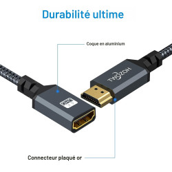 Twozoh Câble d'Extension HDMI Mâle vers Femelle, Rallonge en Nylon Tressé, Adaptateur 2.0 Compatible 4K@60Hz 3D HDR (5M)