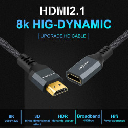 Twozoh Câble d'extension HDMI 8K, Câble HDMI 2.1 Mâle vers Femelle, Rallonge Câble HDMI en nylon tressé compatible 8K@60Hz, 4K@1
