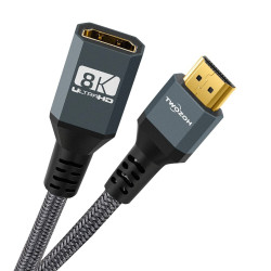 Twozoh Câble d'extension HDMI 8K 0.5M, Lot de 2 Câbles HDMI 2.1 Mâle vers Femelle, Câble d'Extension HDMI Tressé en Nylon Prenan
