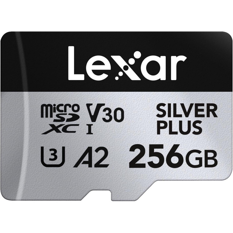 Lexar argent plus carte mémoire micro sd 256 go jusqu'à 205 mo/s, carte mémoire flash microsdxc uhs-i avec adaptateur, c10, u3, 
