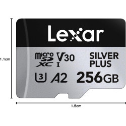 Lexar argent plus carte mémoire micro sd 256 go jusqu'à 205 mo/s, carte mémoire flash microsdxc uhs-i avec adaptateur, c10, u3, 