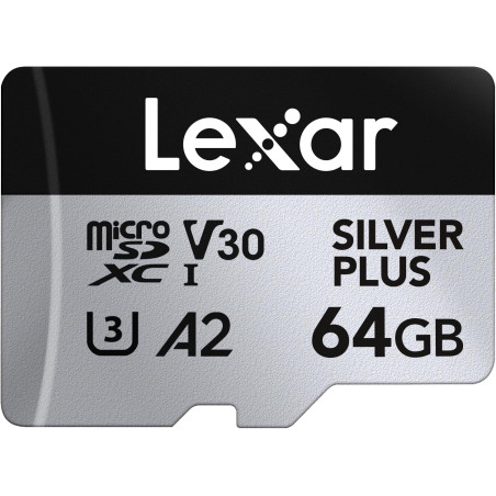 Lexar argent plus carte micro sd 64 go, microsdxc carte tf jusqu'à 205 mo/s en lecture, 100 mo/s en écriture, carte mémoire micr