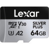 Lexar argent plus carte micro sd 64 go, microsdxc carte tf jusqu'à 205 mo/s en lecture, 100 mo/s en écriture, carte mémoire micr