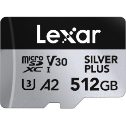 Lexar argent plus carte micro sd 512 go, vitesse de lecture jusqu'à 205 mo/s, vitesse d'écriture 150 mo/s, carte mémoire micro s