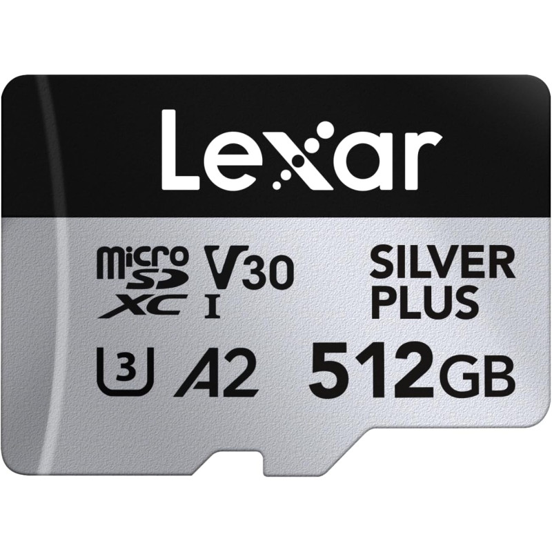Lexar argent plus carte micro sd 512 go, vitesse de lecture jusqu'à 205 mo/s, vitesse d'écriture 150 mo/s, carte mémoire micro s