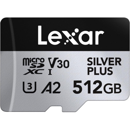 Lexar argent plus carte micro sd 512 go, vitesse de lecture jusqu'à 205 mo/s, vitesse d'écriture 150 mo/s, carte mémoire micro s