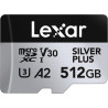 Lexar argent plus carte micro sd 512 go, vitesse de lecture jusqu'à 205 mo/s, vitesse d'écriture 150 mo/s, carte mémoire micro s