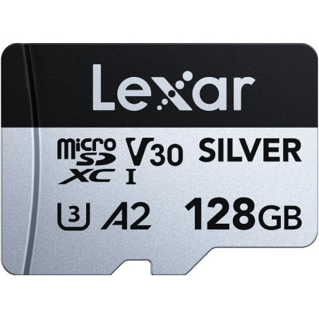 Lexar argent carte micro sd 128 go, microsdxc carte tf jusqu'à 205 mo/s en lecture, 100 mo/s en écriture, carte mémoire micro sd