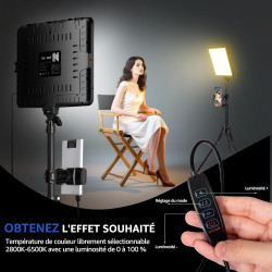 25cm*20cm Lumiere Photo, Lot de 2Panneau d'Éclairage Vidéo LED Kit 2800-6500 K avec USB/Support de téléphone, 185cm Kit D'éclair